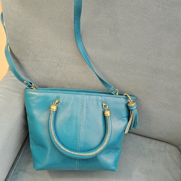 NWOT VINTAGE Turquoise blue, ONE OF A KIND,  leather hand bag - Picture 3 of 6